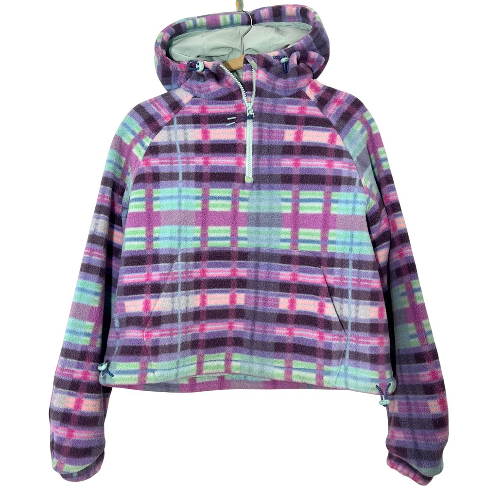 Outdoor Voices Fleece Half-Zip Hoodie Women S Cropped Plaid Athleisure Gorpcore